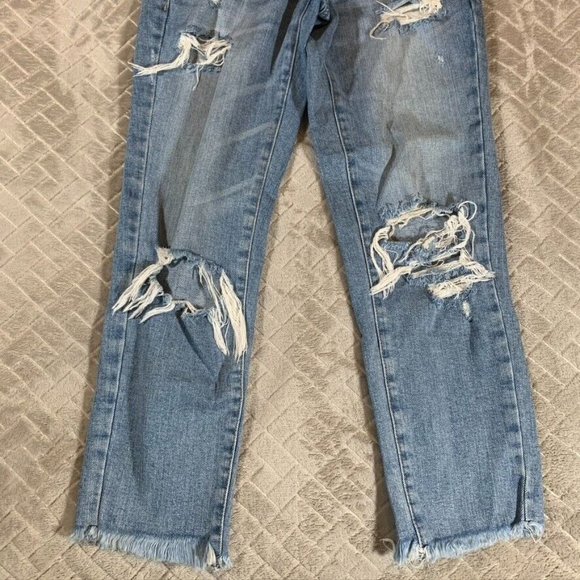 Garage Womens 00 Denim Jeans Blue Ankle Straight Distressed Light Wash Low Rise - Picture 3 of 12